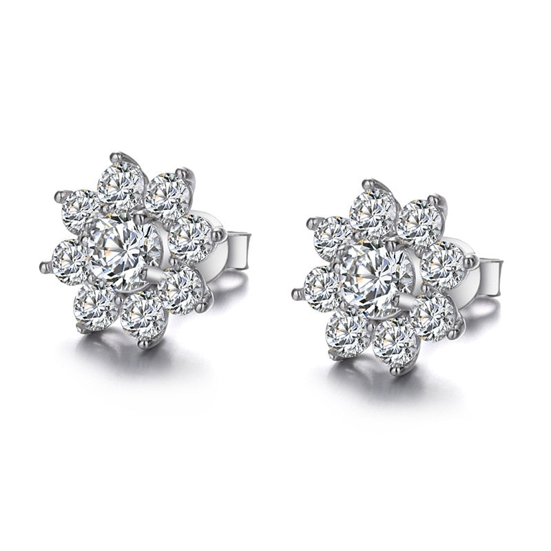 Moissanite Diamond Sun Flower Stud Earrings