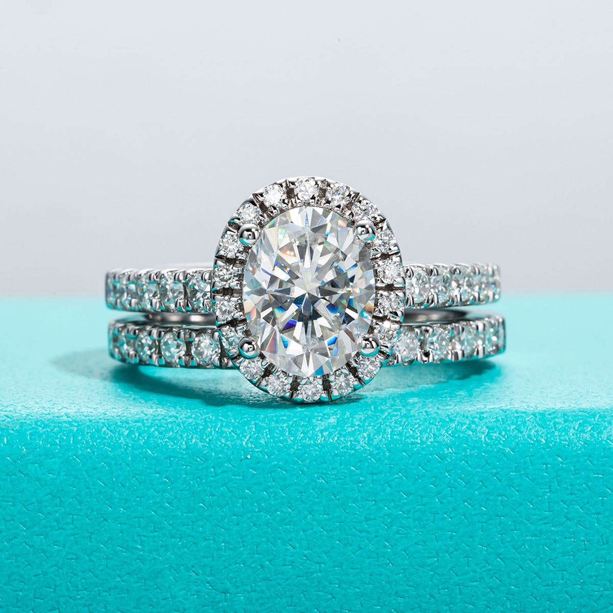 halo diamond ring set oval moissanite diamond