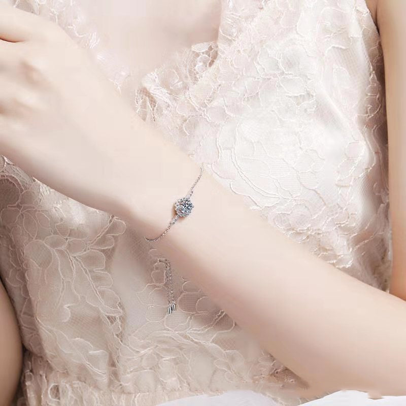 Halo Flower Moissanite Sterling Silver Bracelet New Zealand