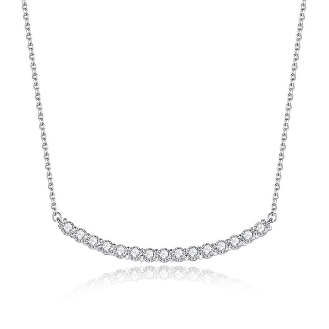 Womens Moissanite Diamond Sterling Silver Bar Necklace