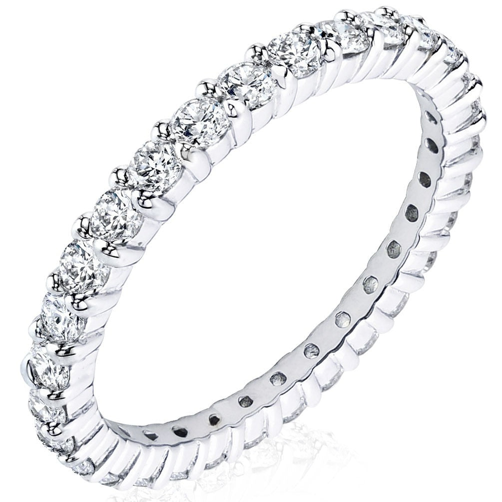 2mm Moissanite Wedding Ring 925 Sterling Silver Full Moissanite Eternity Band