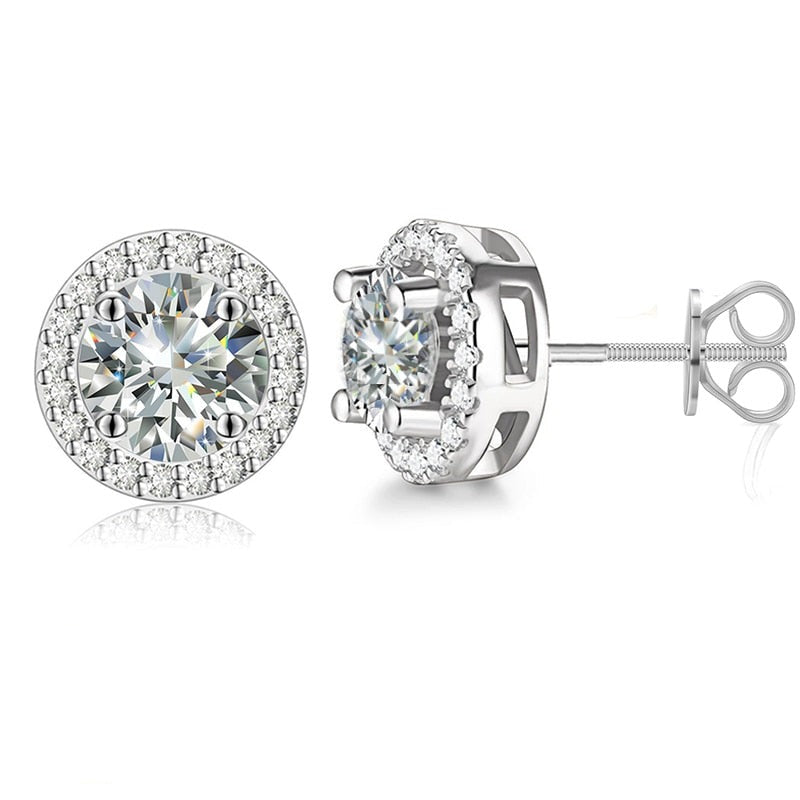 Moissanite Diamond Classic Round Sterling Silver Earrings