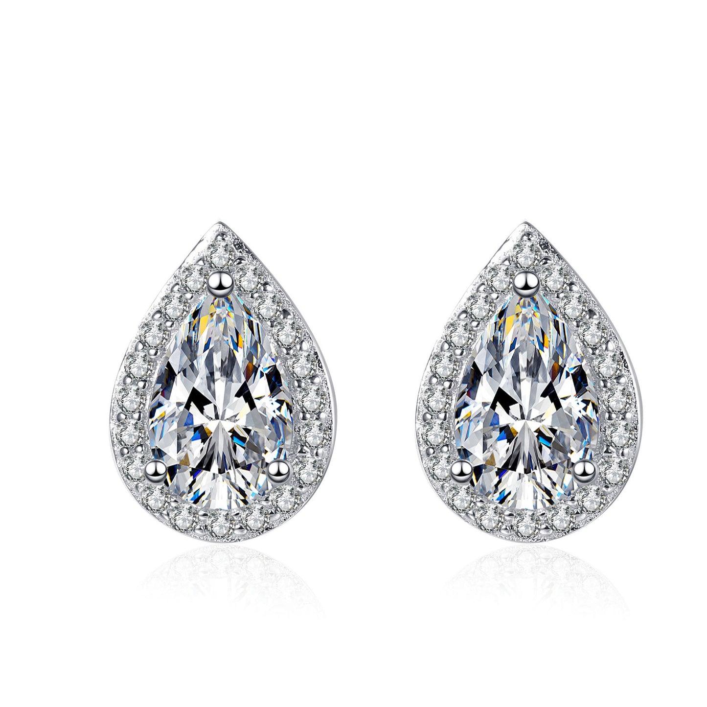2cttw Pear Shape Moissanite Halo Stud Earrings