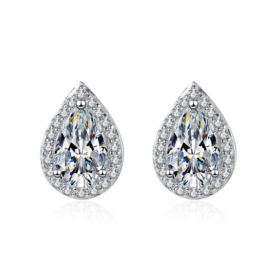 2cttw Pear Shape Moissanite Halo Stud Earrings