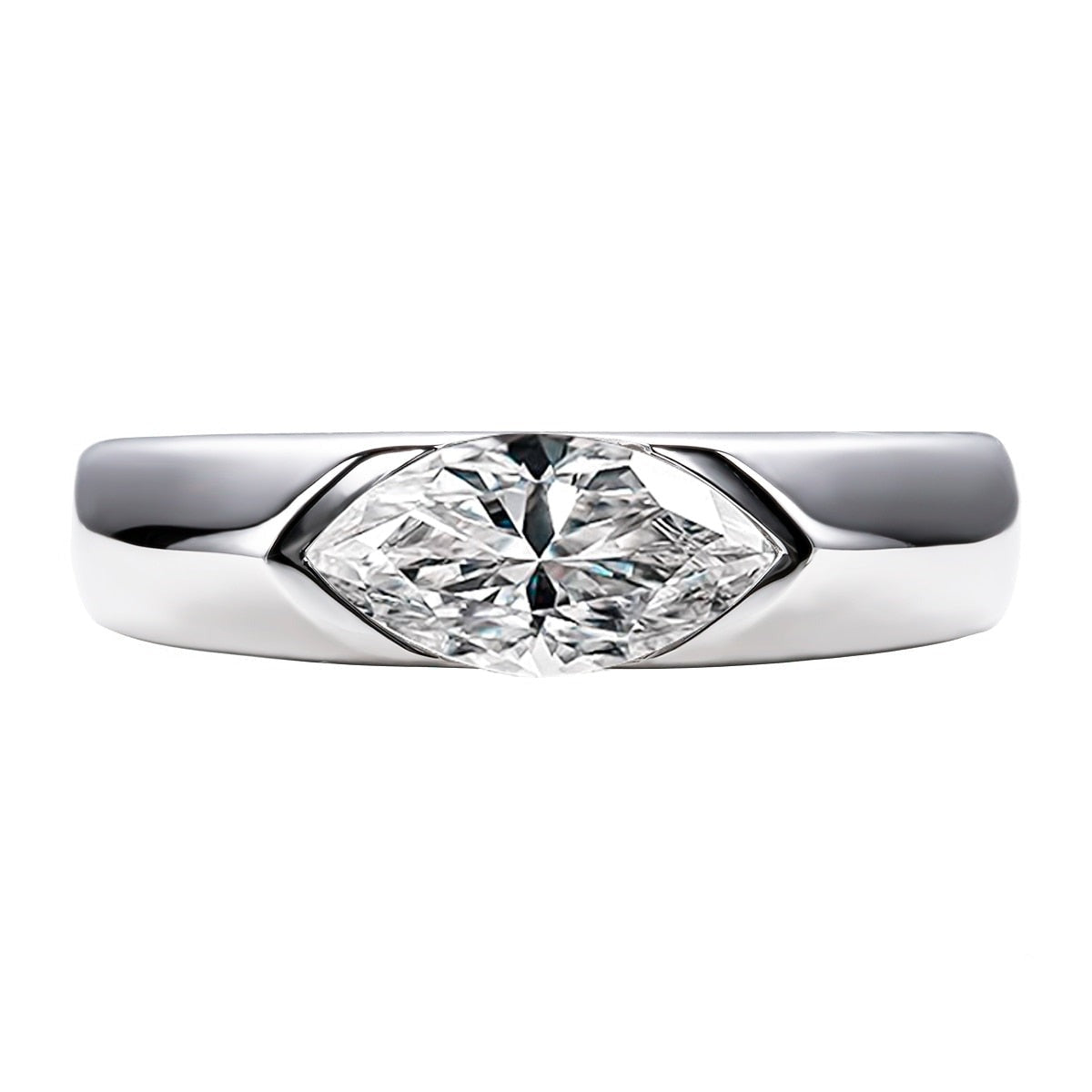 Women Men Moissanite Marquise Cut Diamond Wedding Ring