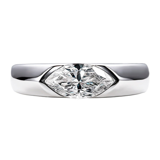 Women Men Moissanite Marquise Cut Diamond Wedding Ring