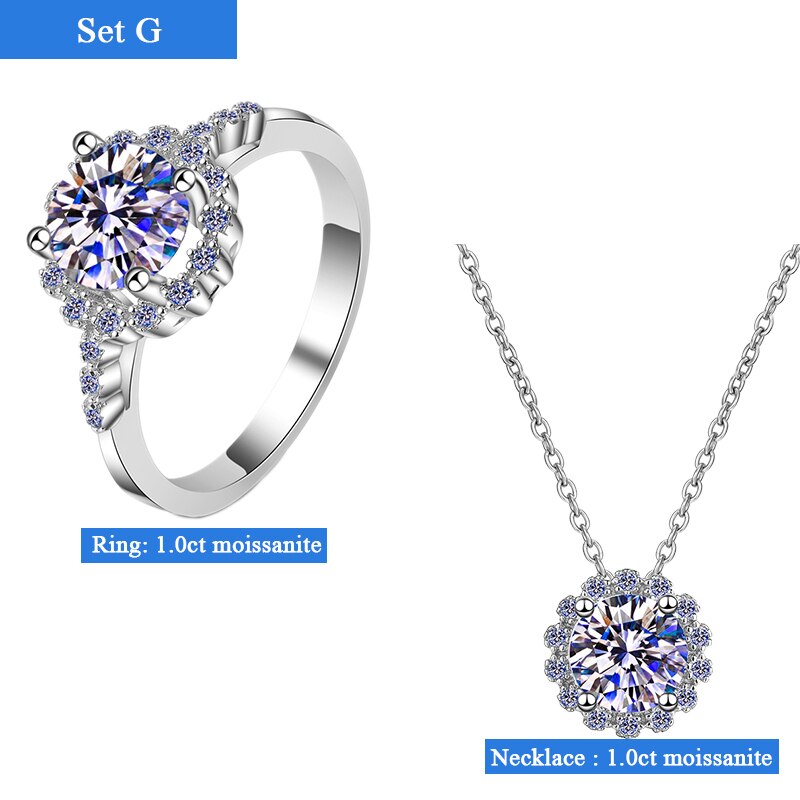 Halo Flower Moissanite Diamond Jewellery Set Necklace Ring