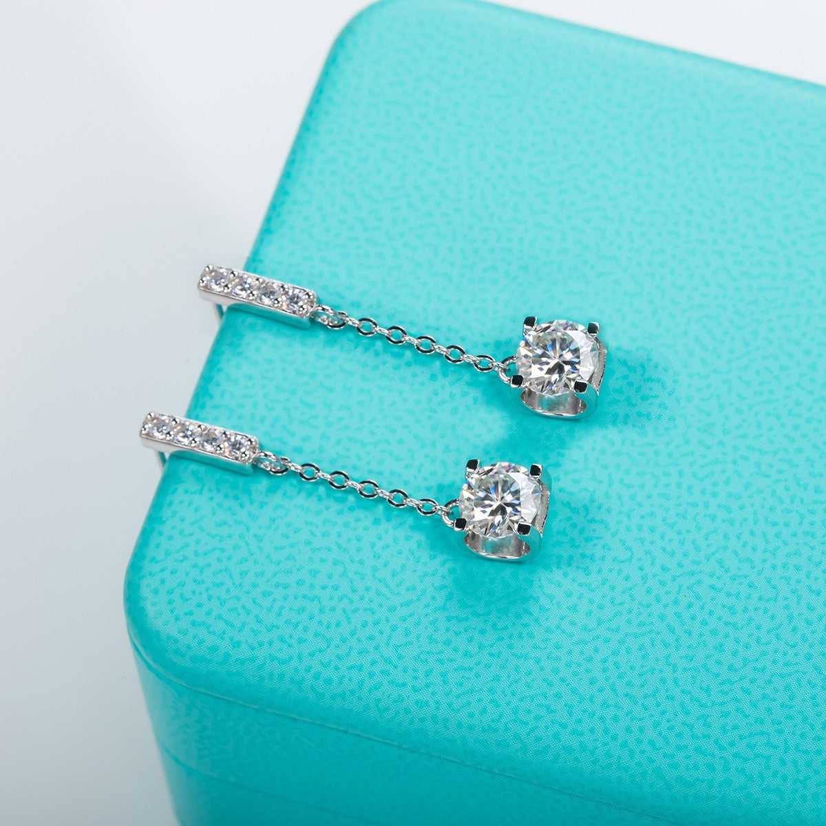 Womens Moissanite Diamond Sterling Silver Earrings