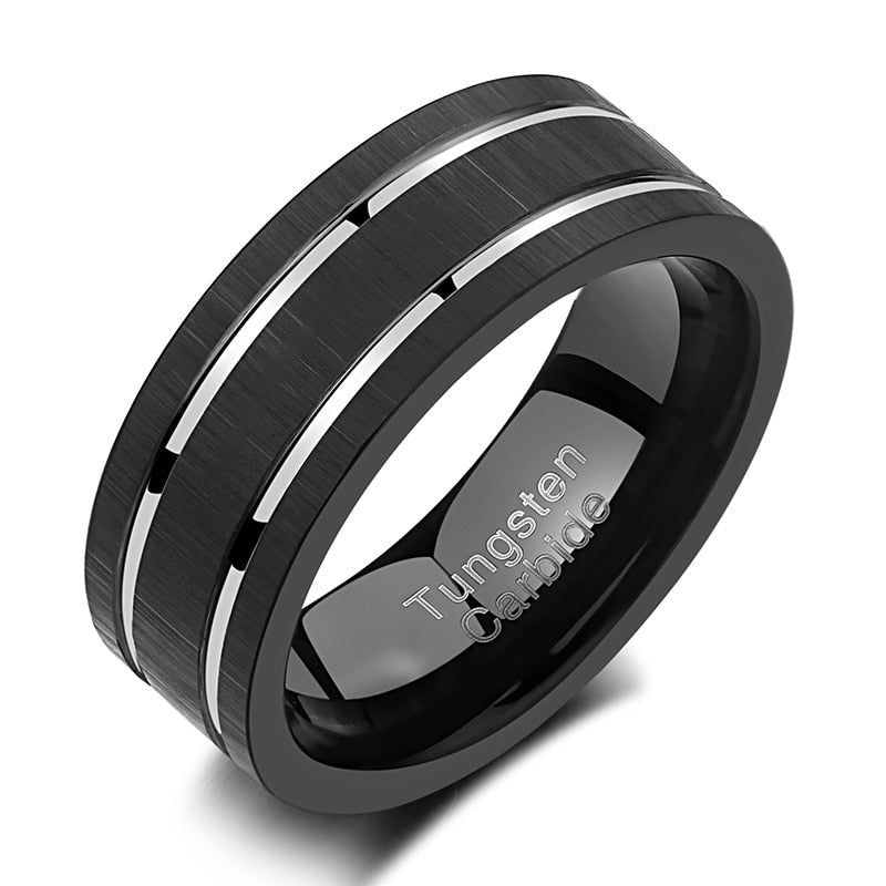 Tungsten Carbide Black Mens Ring Wedding Band Matte Brushed