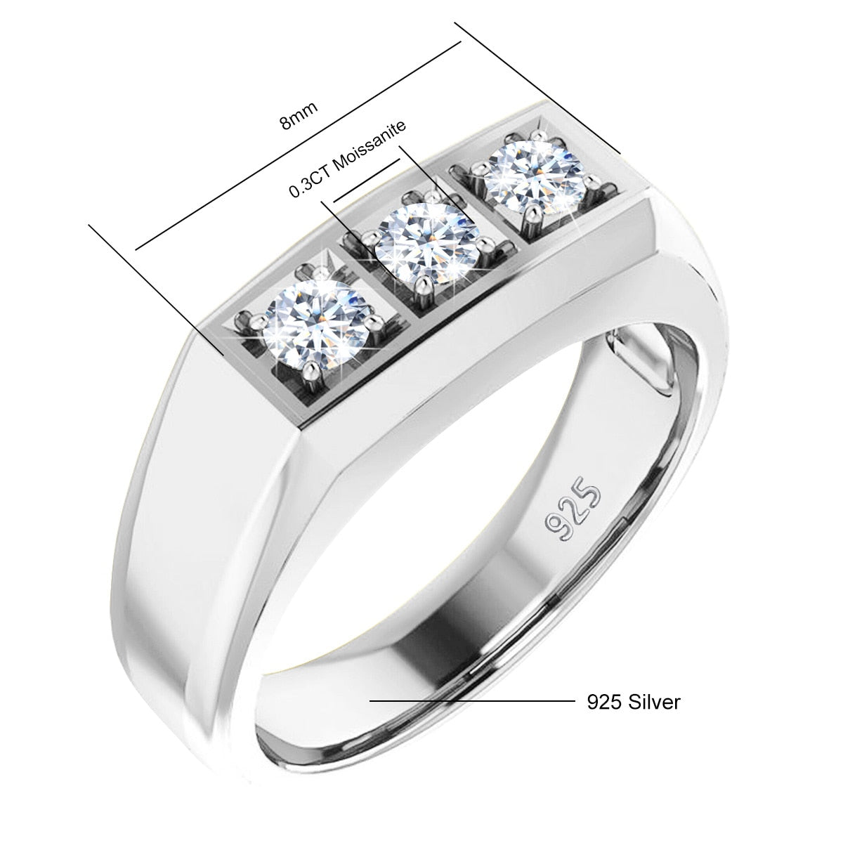Mens Moissanite Sterling Silver Ring UK