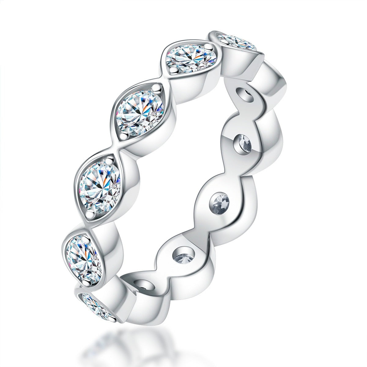 Moissanite Diamond Eternity Wedding Ring Sterling Silver Band