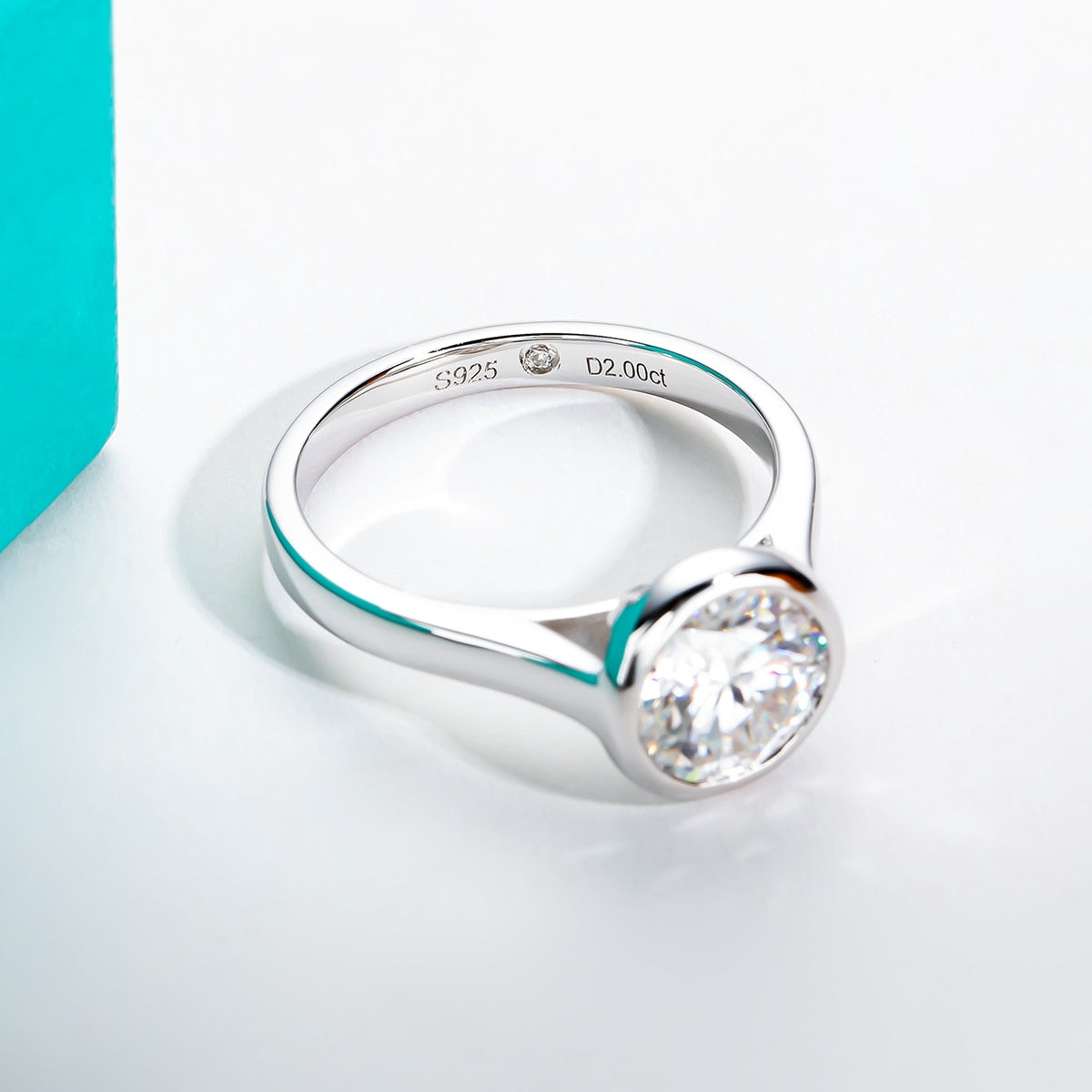 Sterling Silver Moissanite Bezel Engagement Wedding Ring Australia