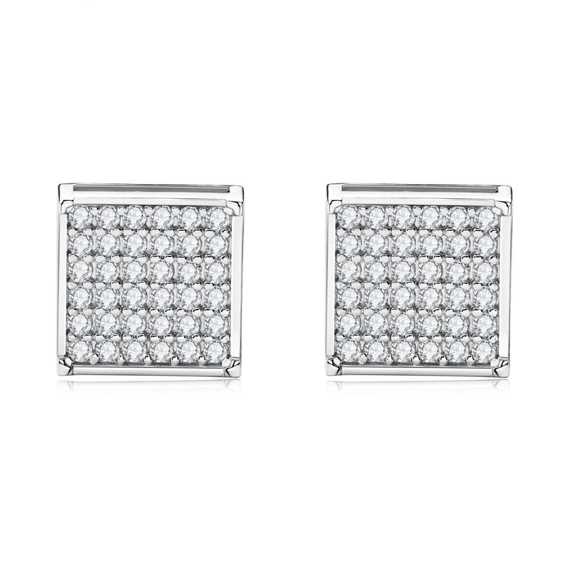 Moissanite Diamond Square Stud Earrings Sterling Silver Mens Womens