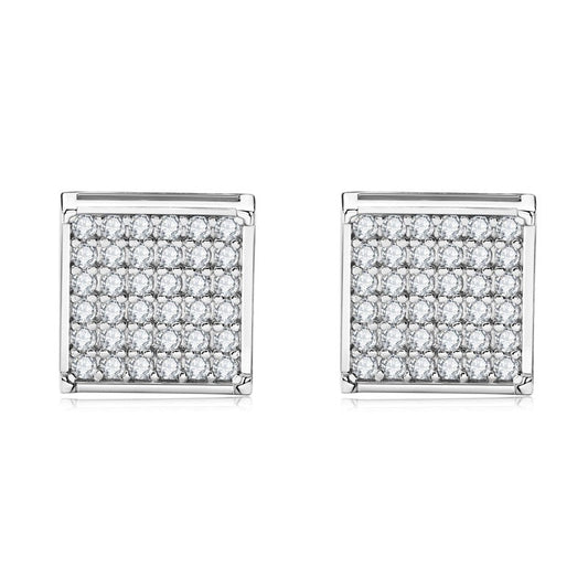 Moissanite Diamond Square Stud Earrings Sterling Silver Mens Womens