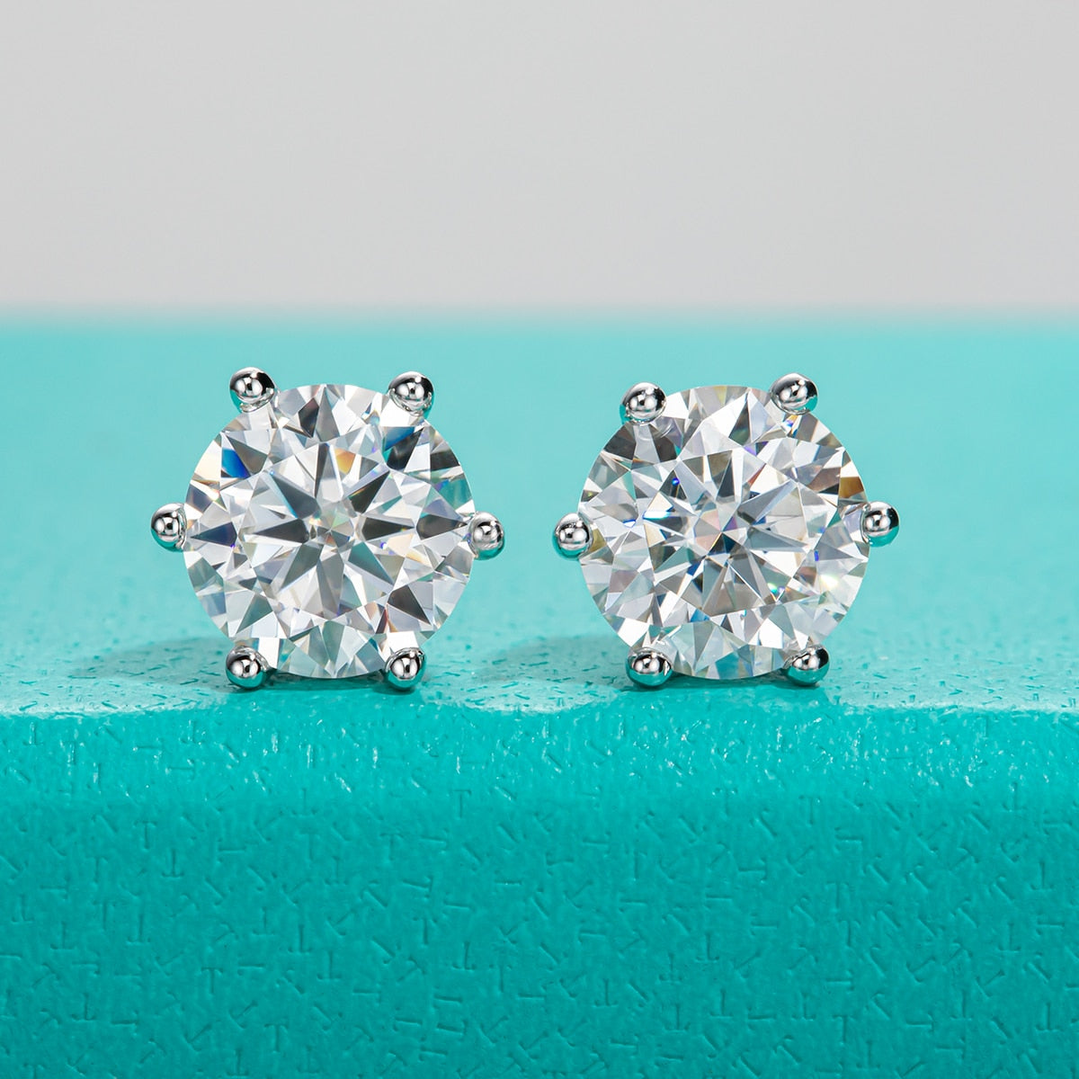 Round Brilliant Moissanite Diamond Sterling Silver Earrings