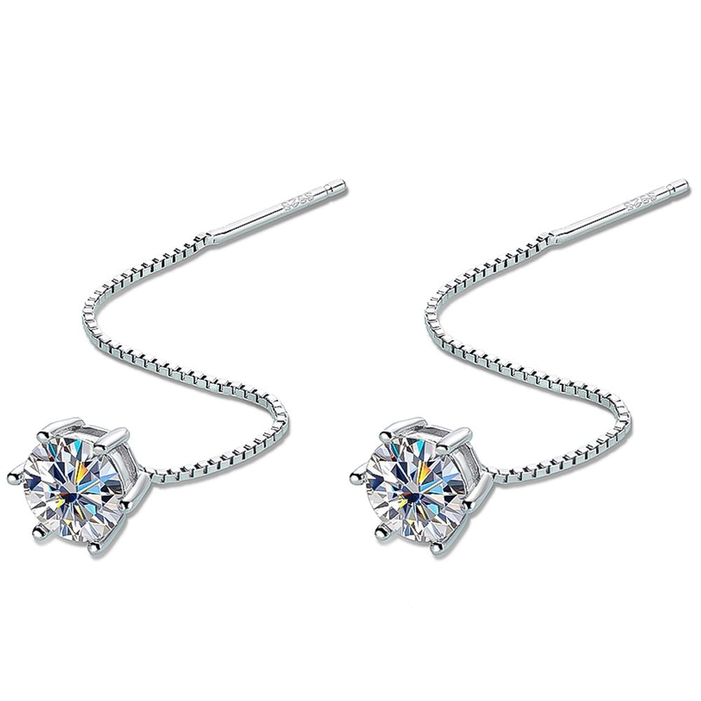 925 Sterling Silver Plated Moissanite Ear Wire Classic Six-Claw Earrings