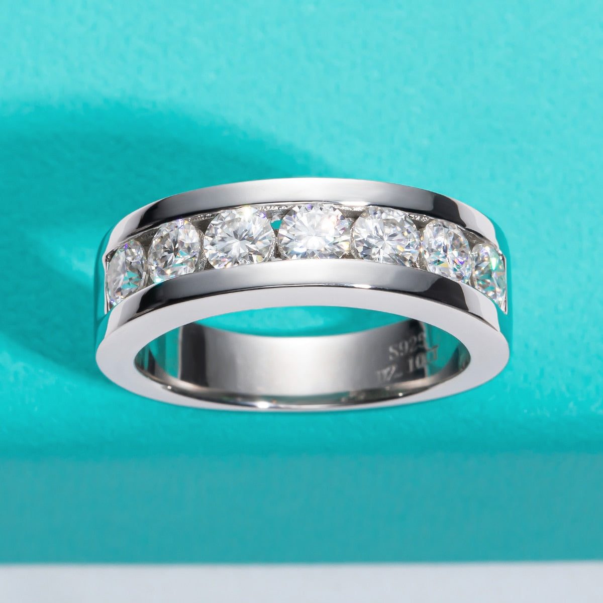 Mens Moissanite Diamond Sterling Silver Wedding Band UK