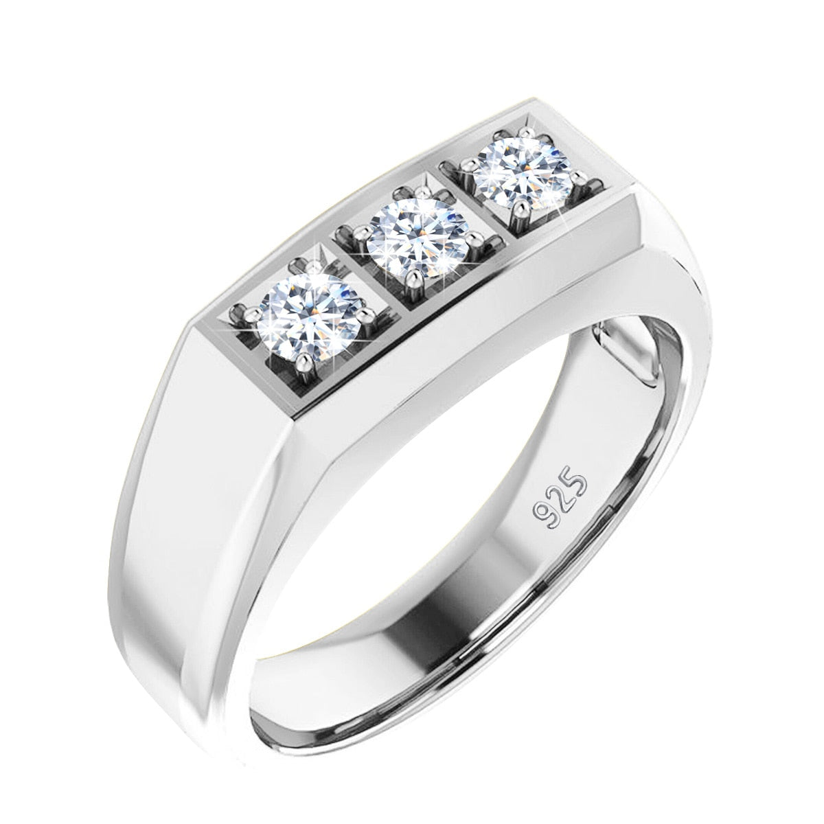 Mens Moissanite Sterling Silver Ring