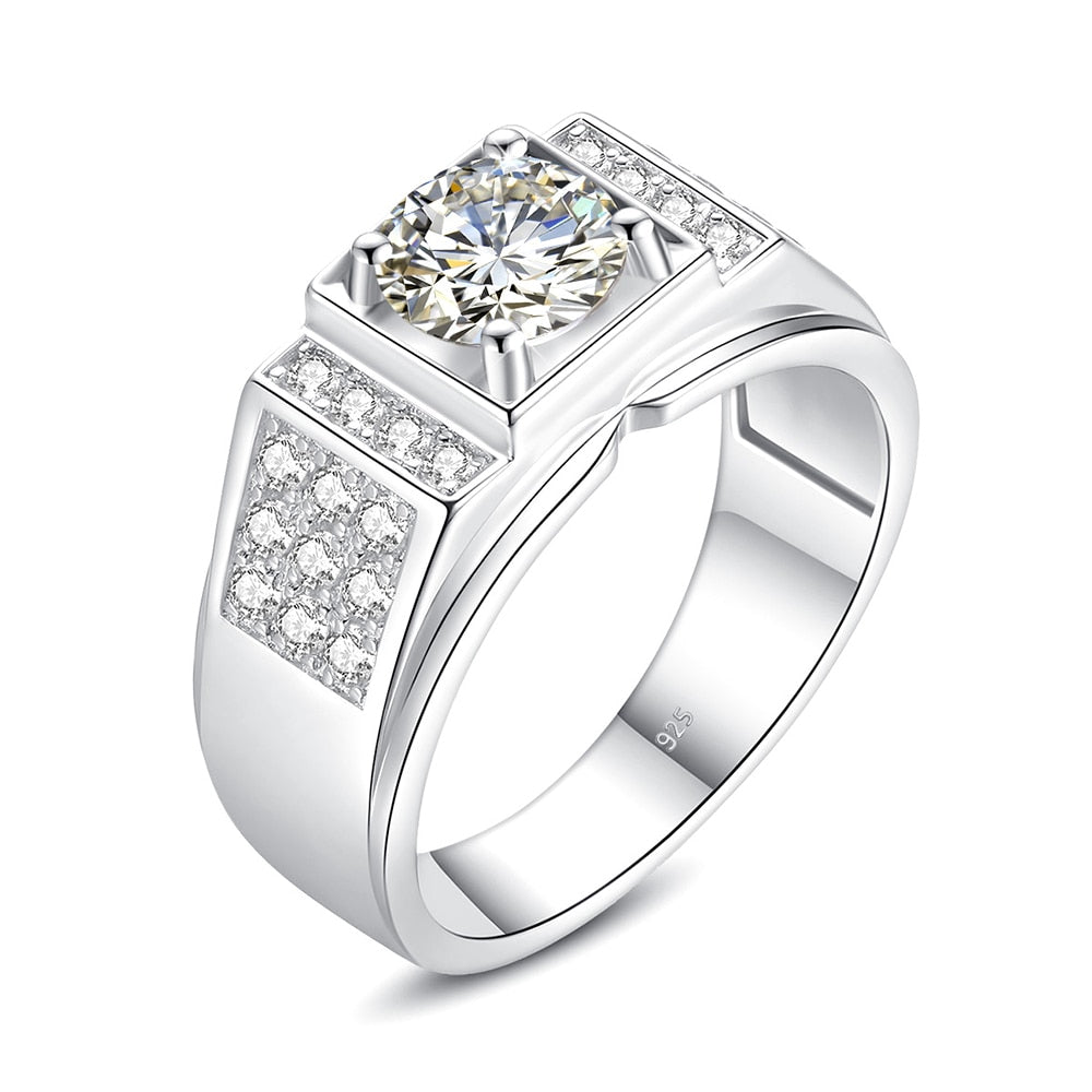 1 Carat Mens Moissanite Diamond Sterling Silver Ring