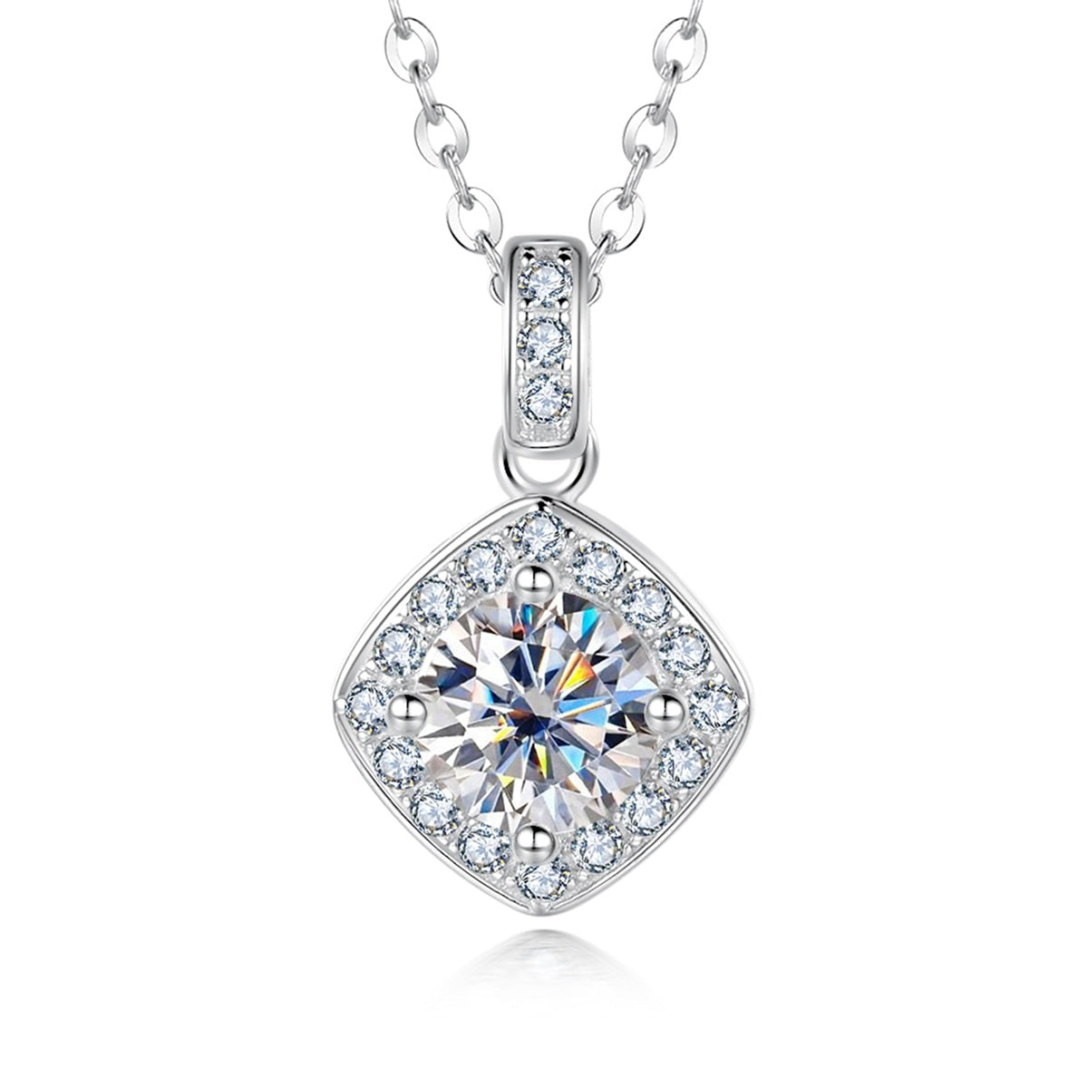 1ct Cushion Cut Moissanite Diamond Necklace Pendant Sterling Silver