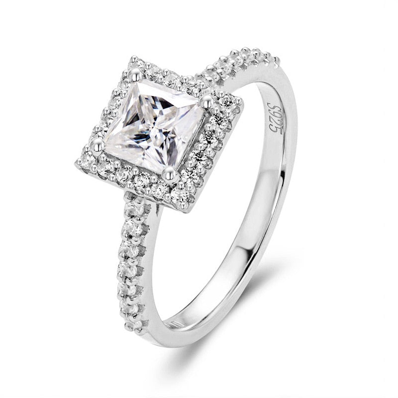 1 Carat Square Cut Moissanite Halo Engagement Ring Sterling Silver