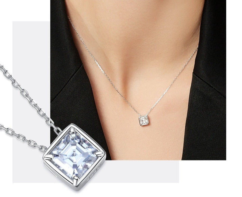 Womens Moissanite Asscher Diamond White Gold Plated Necklace New Zealand