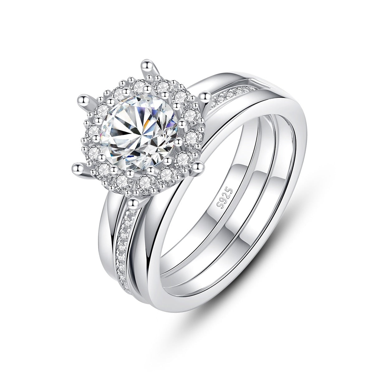 3 Ring Set Moissanite Diamond Stackable Rings Sterling Silver