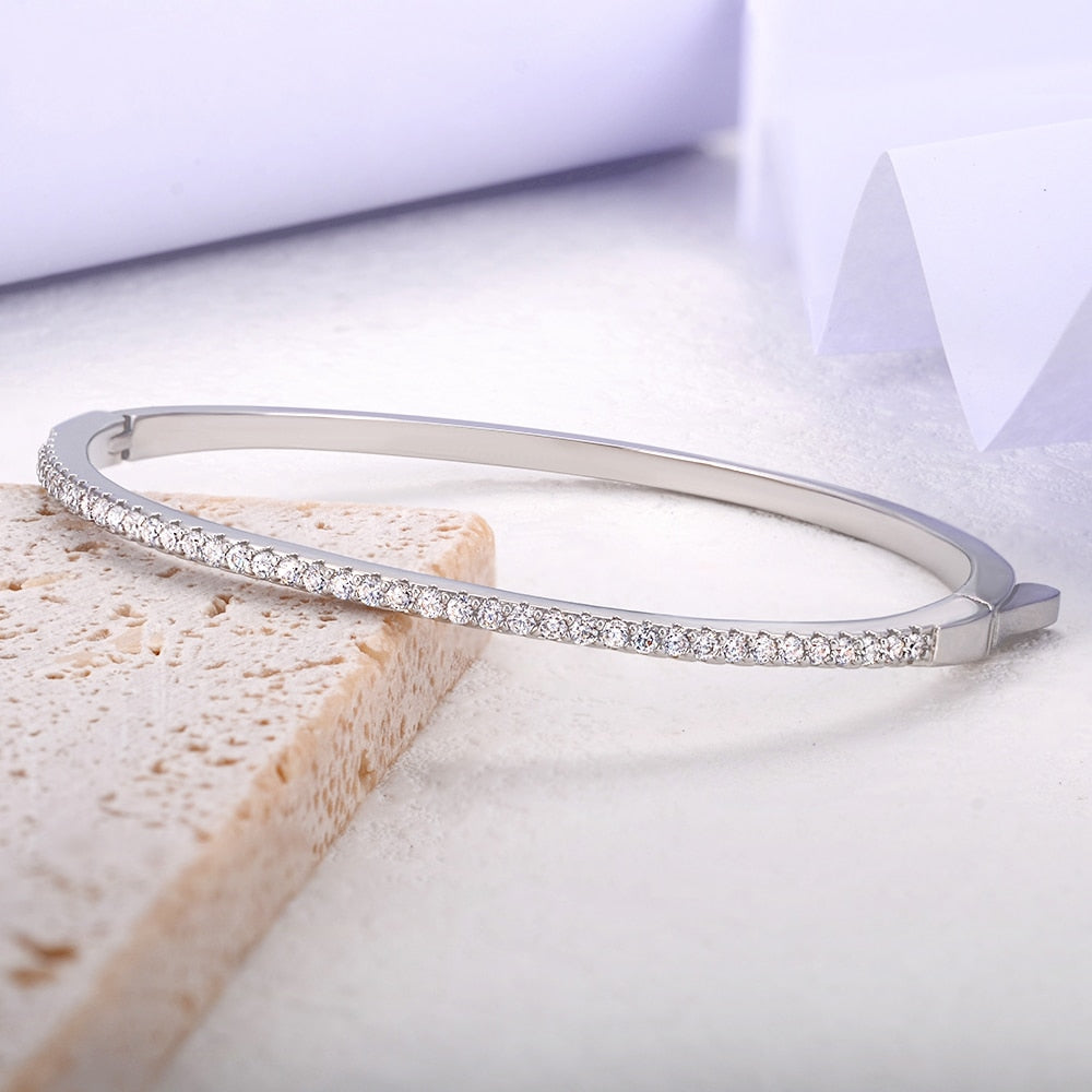 Moissanite Diamond Cuff Thin Pave Setting Bangle