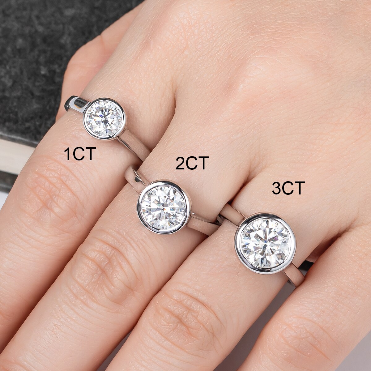 Moissanite Bezel Wedding Sterling Silver Ring