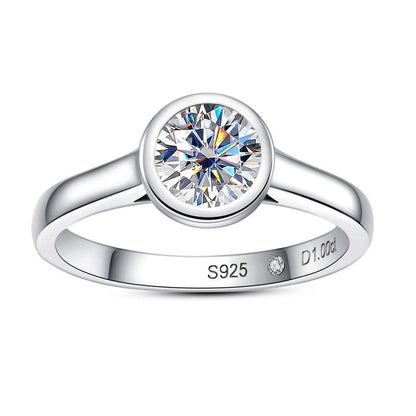 1ct / 2ct / 3ct Bezel Set Moissanite Diamond Solitaire Engagement Ring