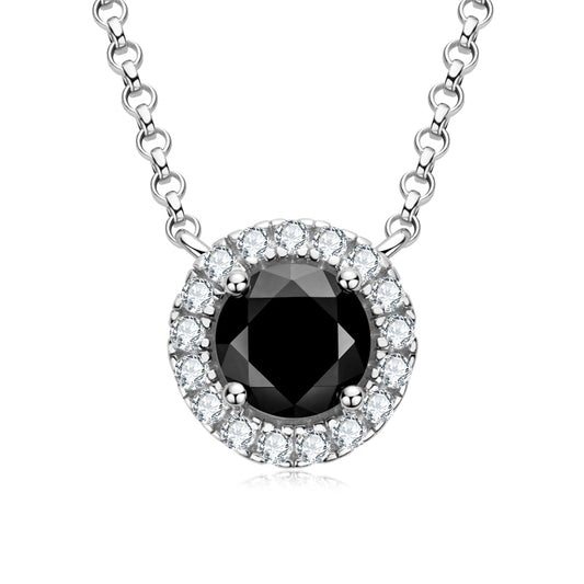 Round Cut Black Moissanite Diamond Halo Necklace