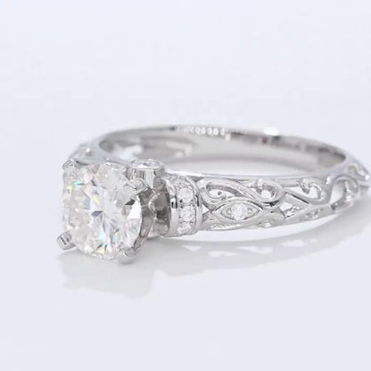 1.17cttw Vintage Style Moissanite Diamond Ring 925 Sterling Silver