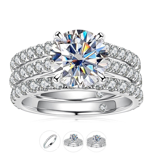 Stunning Moissanite Diamond Ring Set (3 Ring Set, 2 Ring Set or Wedding Band Only)