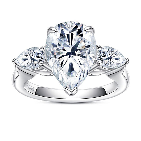 6cttw Pear Shape Moissanite Diamond Ring Sterling Silver