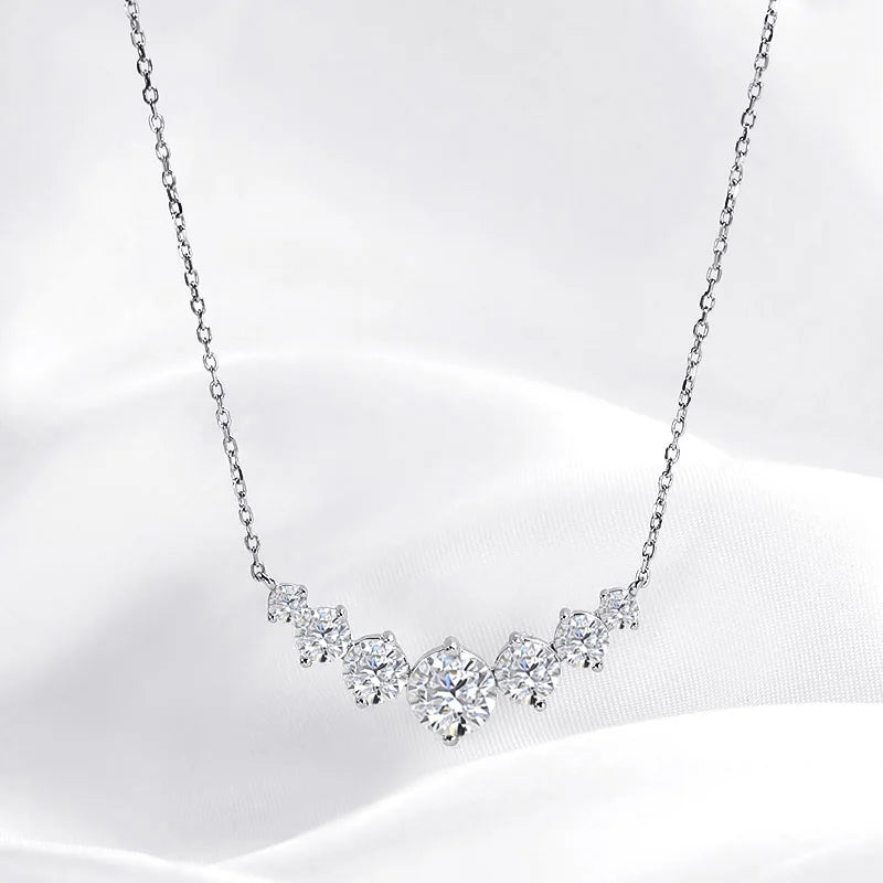 Beautiful Moissanite Diamond 7 Stone Sterling Silver Necklace