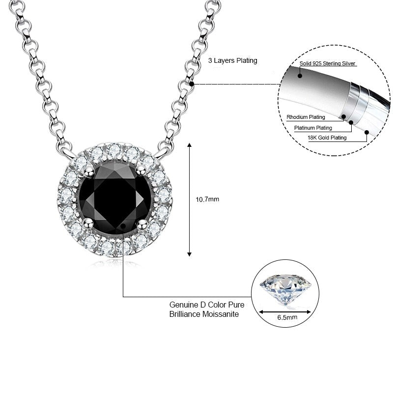 Black Moissanite Diamond Sterling Silver Pendant Necklace