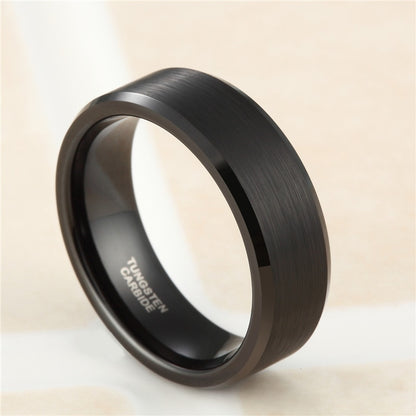 6mm / 8mm / 10mm Tungsten Carbide Ring Mens Womens Brushed Black Colour Bevelled Edge