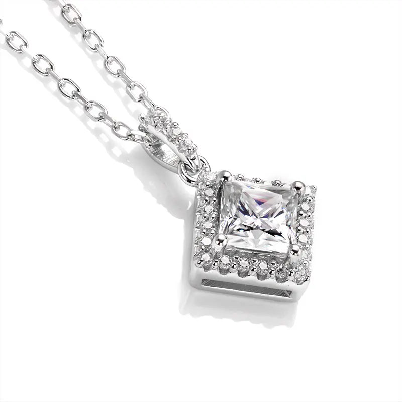 Holloway Jewellery 1 Carat Princess Cut Moissanite Diamond Pendant Drop Necklace