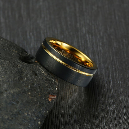 mens tungsten ring Holloway Jewellery black and gold 