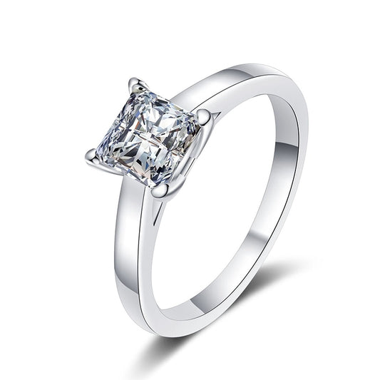1-2 Carat Princess Cut Engagement Ring Moissanite Diamond Sterling Silver