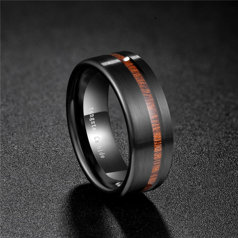 Holloway Jewellery Mens Tungsten Ring black and wood inlay