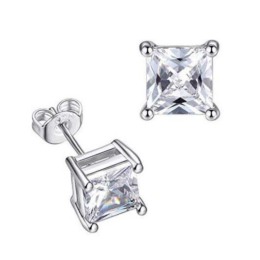 Princess Cut Moissanite Diamond Stud Earrings Sterling Silver UK