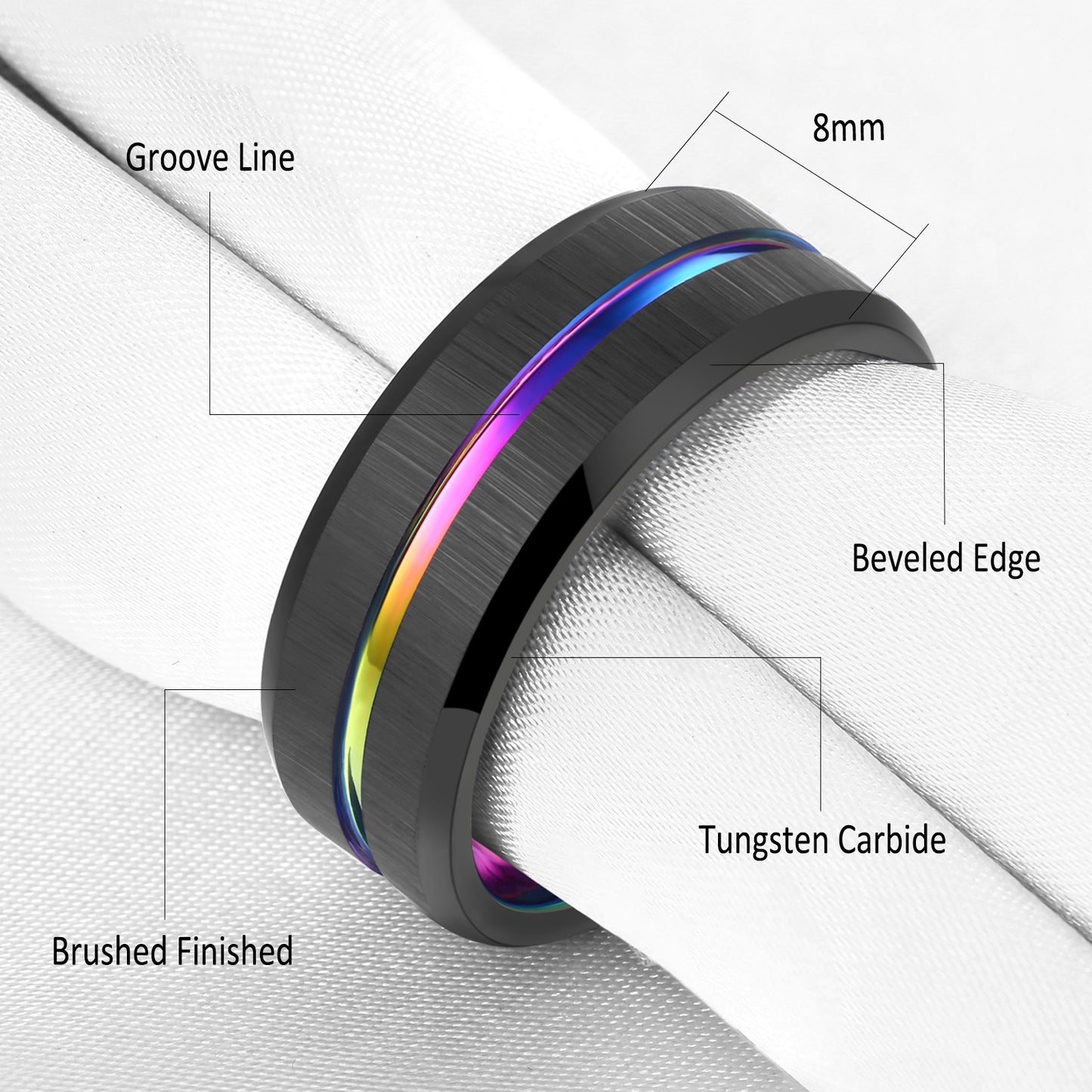 Black Tungsten Carbide Mens Ring Rainbow Groove