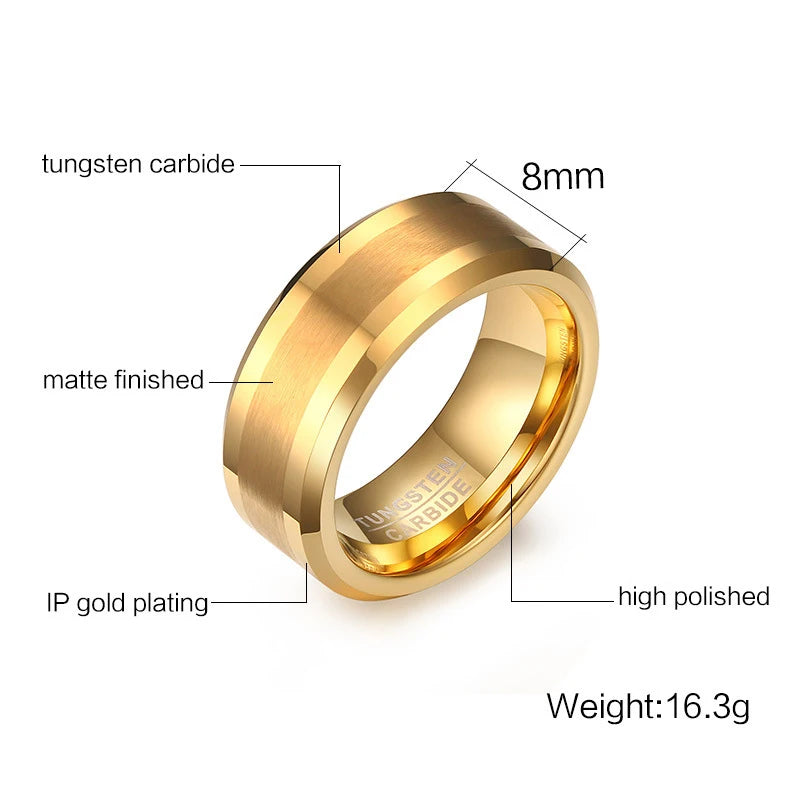 8mm Yellow Gold Tungsten Carbide Mens Ring