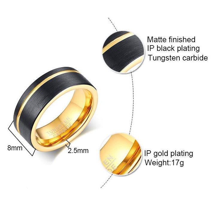 8mm tungsten mens ring Holloway Jewellery Black Brushed Finish