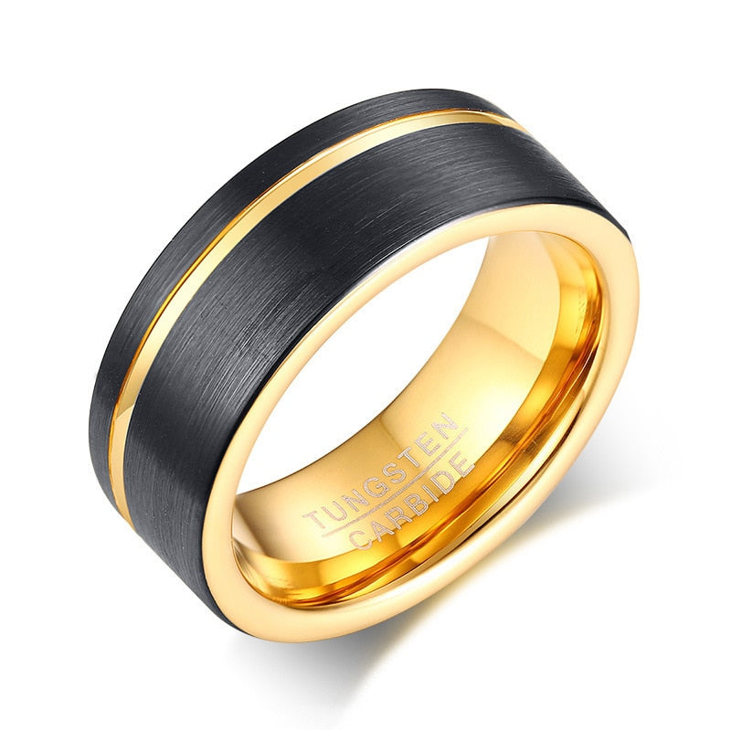 black and gold tungsten mens ring