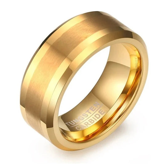 8mm Yellow Gold Tungsten Carbide Mens Ring