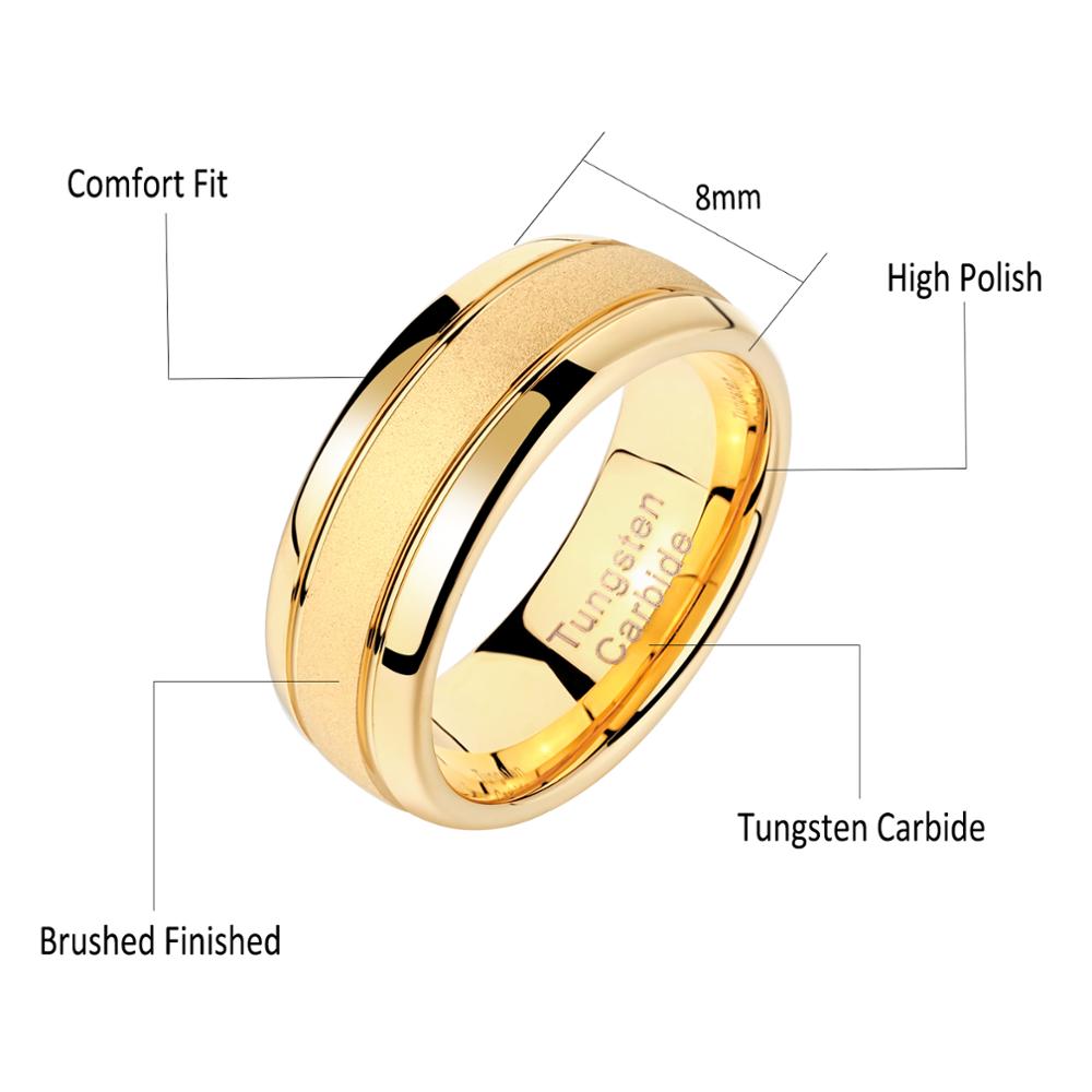 8mm Mens Wedding Ring Gold Colour Tungsten Carbide Frosted Band
