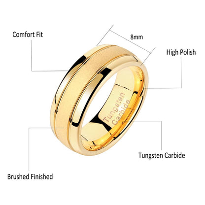 8mm Mens Wedding Ring Gold Colour Tungsten Carbide Frosted Band