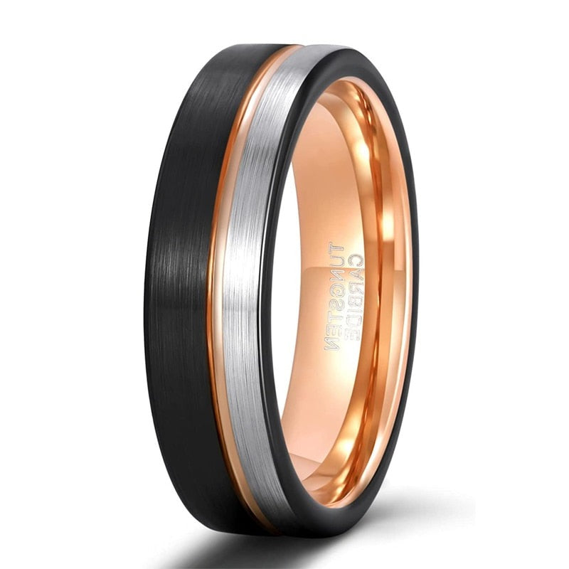 6mm tungsten ring black rose gold silver mens womens Holloway Jewellery